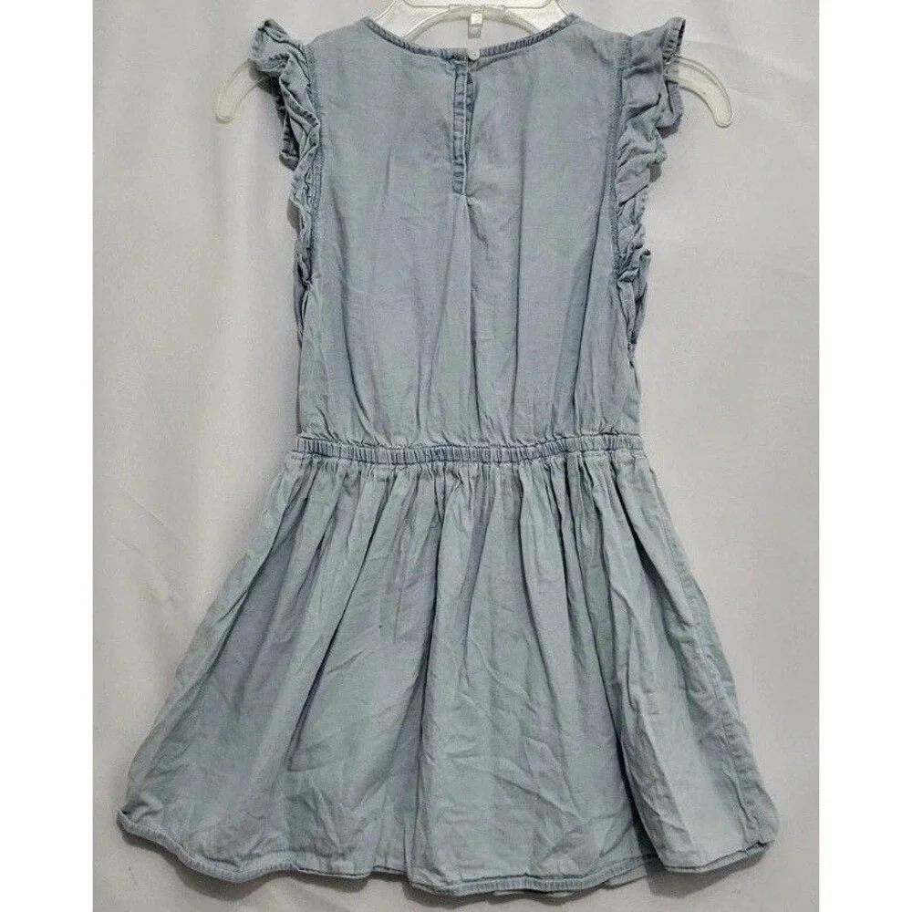 OshKosh B’gosh Girls 6 6X Light Blue Chambray Dress Ruffle Sleeve Drawstring